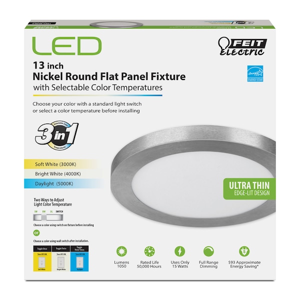 Feit Electric Feit EDGELIT 1.1 in. H X 13.1 in. W X 13.1 in. L Nickel White LED Flat Panel Light Fixture FP13/4WY/NK - main